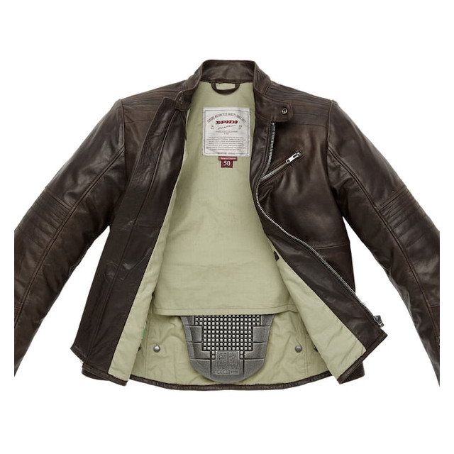 SPIDI GARAGE LEATHER JACKET BROWN - BACK PROTECTOR POCKET