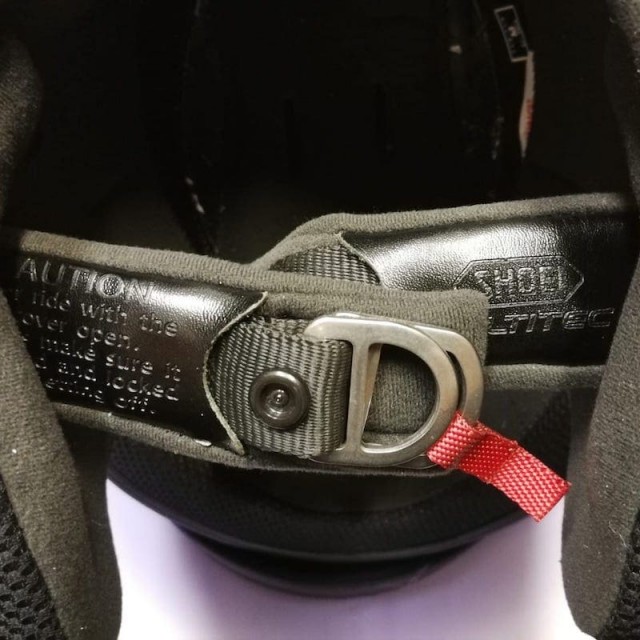 EXAMPLE OF LINER RECONSTRUCTION ON SHOEI OPEN FACE HELMET - CHINSTRAP COVER