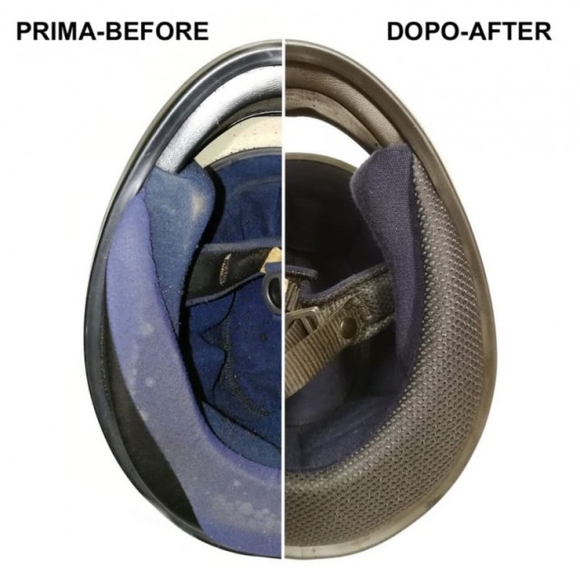 EXAMPLE OF LINER RECONSTRUCTION ON FULL FACE HELMET - BEFORE-AFTER