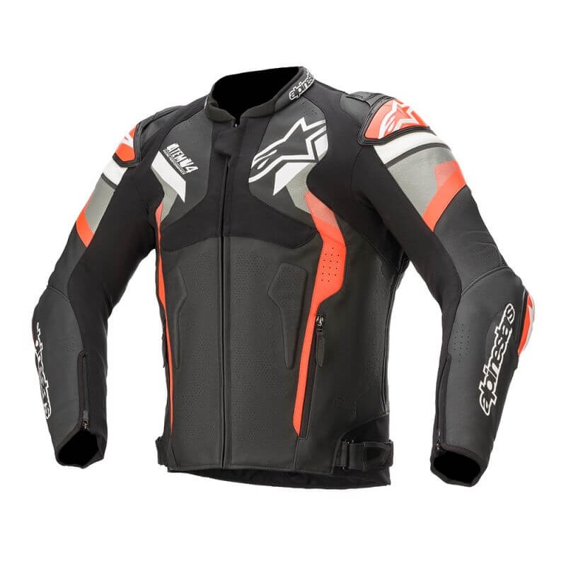 GIACCA ALPINESTARS ATEM v4 LEATHER JACKET - BLACK MID GRAY RED FLUO