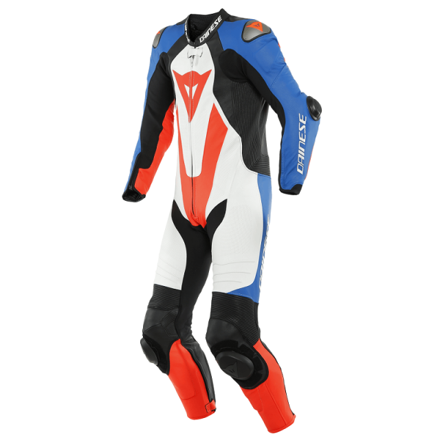 DAINESE LAGUNA SECA 5 1PC PERF LEATHER SUIT - WHITE LIGHT BLUE BLACK FLUO RED