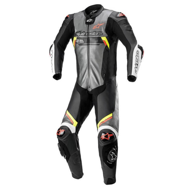 ALPINESTARS MISSILE v2 IGNITION TECH-AIR LEATHER SUIT - METAL GREY BLACK YELLOW FLUO RED FLUO