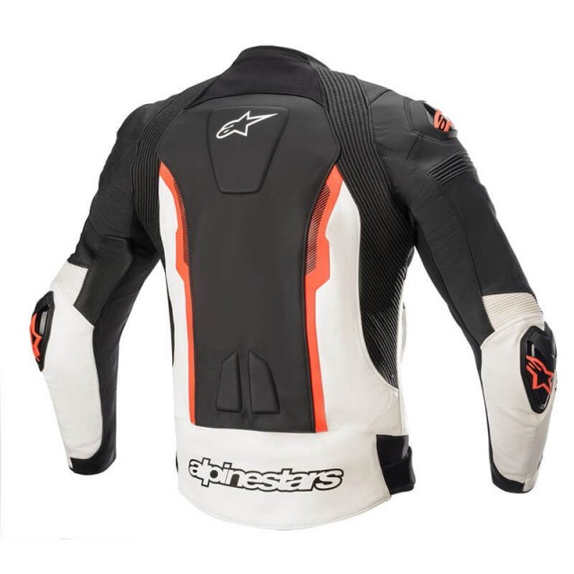 GIACCA ALPINESTARS MISSILE v2 TECH AIR LEATHER JACKET NERO BIANCO ROSSO FLUO - SCHIENA