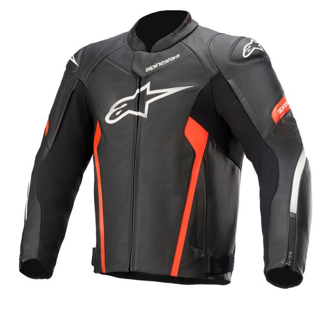 ALPINESTARS FASTER v2 LEATHER JACKET - BLACK RED FLUO