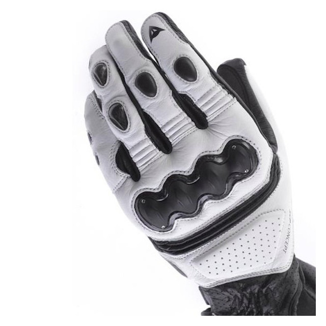DAINESE PRO CARBON LEATHER GLOVE BLACK WHITE - KNUCKLES BUCKLER