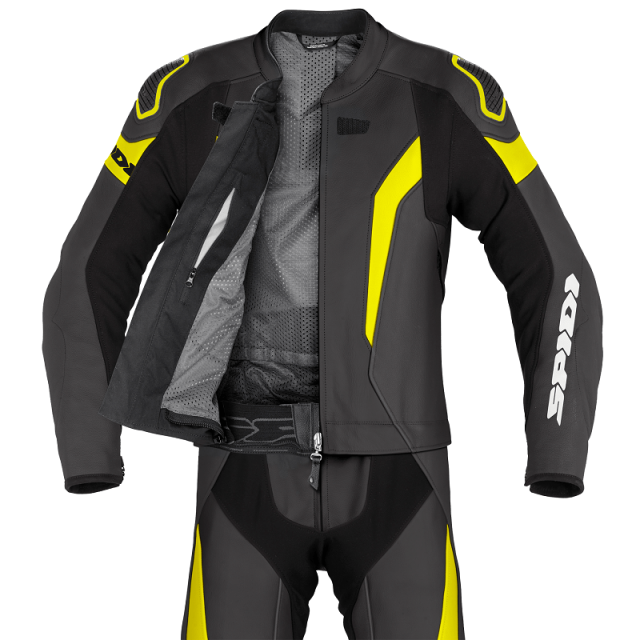 SPIDI LASER TOURING LEATHER SUIT - BLACK YELLOW - OPEN